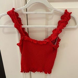 Red Ruched Crop Top